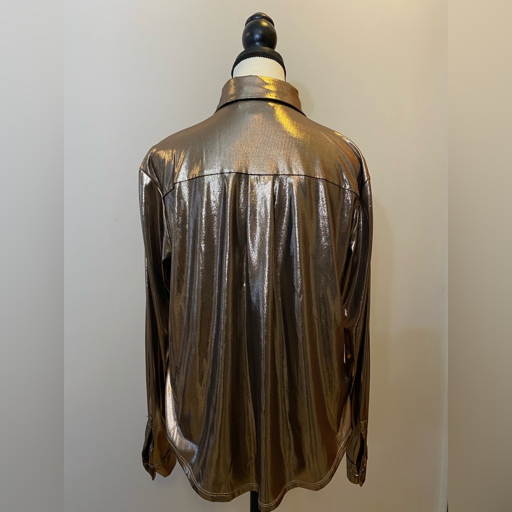 Rachel Zoe Liquid Copper Button-Down Shirt Size L metallic chic event - Picture 3 of 9